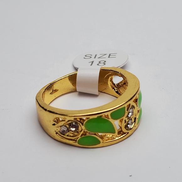 Gold plated red, green, black enamel cocktail ring - Picture 7 of 9